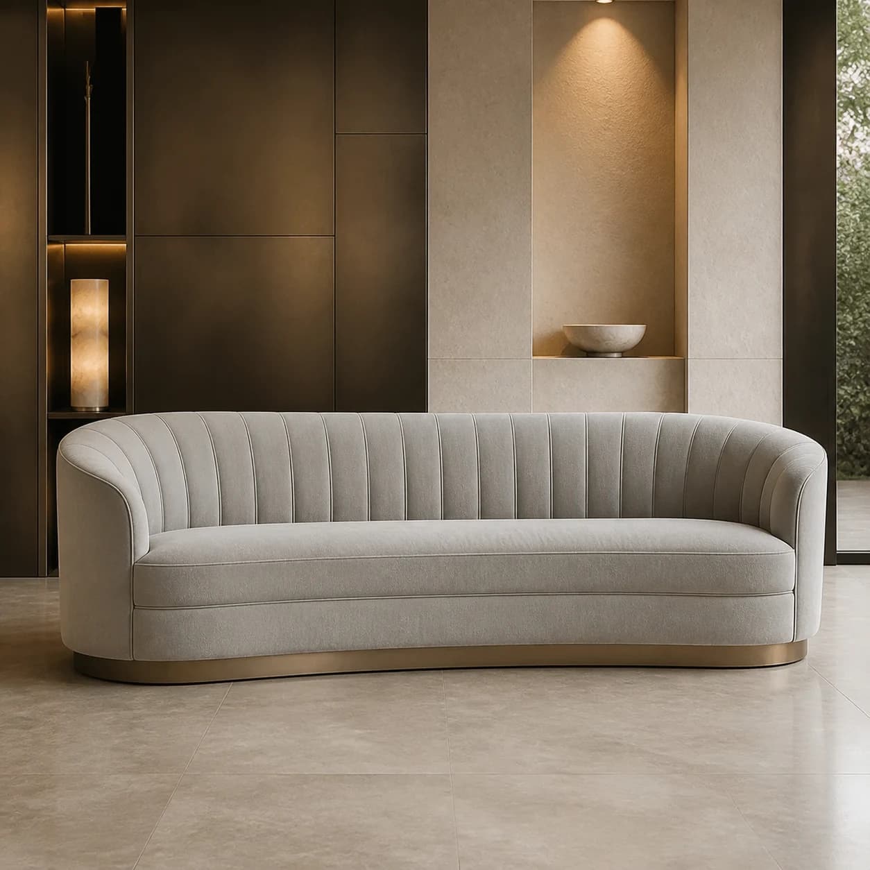 Sofá modular de materiales mixtos en un interior contemporáneo de lujo